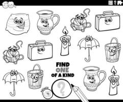 one of a kind activity with cartoon objects coloring page vector