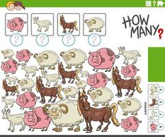 how many counting activity with cartoon farm animals vector