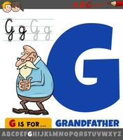 letter G from alphabet with cartoon grandfather character vector