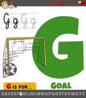 letter G from alphabet with cartoon goal sports equipment vector