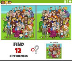 differences game with funny cartoon people crowd vector