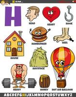 Letter H set with cartoon objects and characters vector