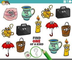 one of a kind educational activity with cartoon objects vector