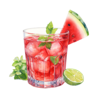 AI generated Glass of watermelon with lime and mint. AI generated image png