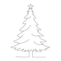 Continuous one line drawing of Christmas tree with star, garland and decorations. Hand drawn Christmas tree isolated on white background. Linear style. Vector illustration