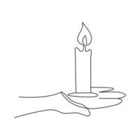 Candle burning continuous one line drawing. Vector illustration isolated on white.