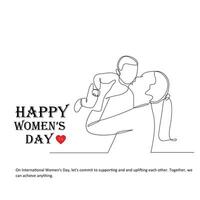 International women's day greeting card. Continuous line drawing text design. Vector illustration. Vector illustration