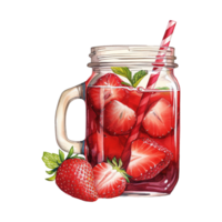 AI generated Jar of strawberries with a straw. AI generated image png