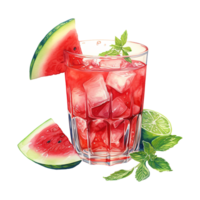 AI generated Glass of watermelon with lime and mint. AI generated image png