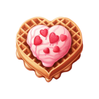 AI generated Heart shaped waffle with pink cream on top. AI generated image png