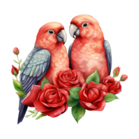 ai generiert Lovebird Sitzung auf ein Ast mit Rosen. ai generiert Bild png