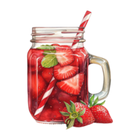 AI generated Jar of strawberries with a straw. AI generated image png