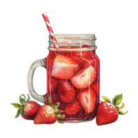 AI generated Jar of strawberries with a straw. AI generated image png