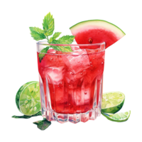 AI generated Glass of watermelon with lime and mint. AI generated image png