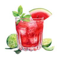 ai generiert Glas von Wassermelone mit Limette und Minze. ai generiert Bild png