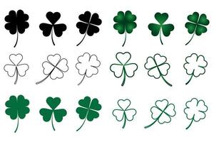 Set with clover leaves. Trefoil vector icon. Isolated flat objects on a white background.Vector illustration.