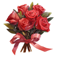 AI generated Bunch of red roses with a red bow. AI generated image png