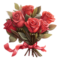 AI generated Bunch of red roses with a red bow. AI generated image png