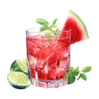 AI generated Glass of watermelon with lime and mint. AI generated image png