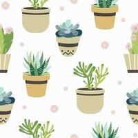 Succulent and cactus seamless pattern. Flat style background. Colorful vector illustration.