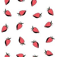 Red strawberries seamless pattern on white background. Colorful vector illustration.