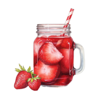 AI generated Jar of strawberries with a straw. AI generated image png