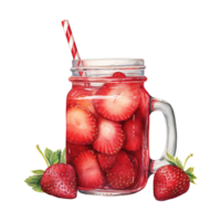 AI generated Jar of strawberries with a straw. AI generated image png