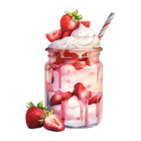 AI generated Strawberry milkshake with whipped cream. AI generated image png