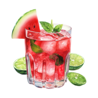 AI generated Glass of watermelon with lime and mint. AI generated image png