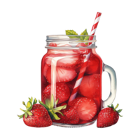 AI generated Jar of strawberries with a straw. AI generated image png