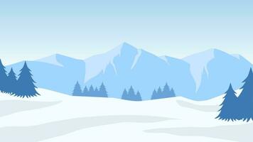 Snowy mountain landscape vector illustration. Scenery of landscape snow covered mountain in cold season. Winter mountain landscape for background, wallpaper or illustration