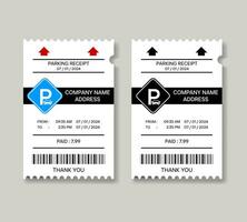 Realistic parking ticket set. Vehicle parking receipt vector. Color and black and white parking paper template vector