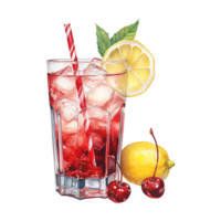 AI generated Drink with a straw and lemon. AI generated image png