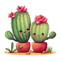 ai gegenereerd twee aanbiddelijk cactussen. ai gegenereerd beeld png