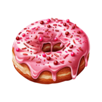 AI generated Pink donut with sprinkles. AI generated image png