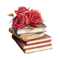 ai généré rouge des roses sur Haut de une empiler de livres. ai généré image png