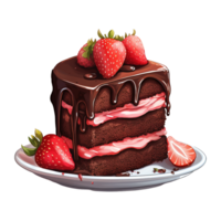 AI generated Piece of chocolate cake with strawberries on top. AI generated image png