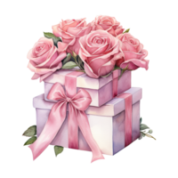 AI generated Pink roses in a pink gift box with a bow. AI generated image png