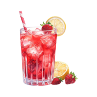 AI generated Glass of red liquid with a straw and a strawberries. AI generated image png