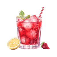 AI generated Glass of red liquid with a straw and a strawberries. AI generated image png