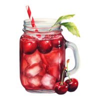 AI generated Jar of cherries with ice and a straw. AI generated image png