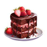 AI generated Piece of chocolate cake with strawberries on top. AI generated image png