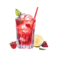 AI generated Glass of red liquid with a straw and a strawberries. AI generated image png