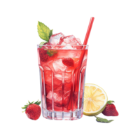 ai generiert Glas von rot Flüssigkeit mit ein Stroh und ein Erdbeeren. ai generiert Bild png