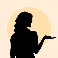 Vector silhouette of a woman on a beige background with sun.