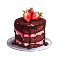 AI generated Piece of chocolate cake with strawberries on top. AI generated image png