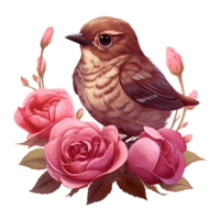 AI generated Bird sitting on a branch of a rose bush. AI generated image png