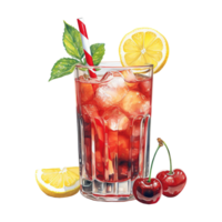 AI generated Drink with a straw and lemon. AI generated image png