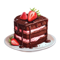 AI generated Piece of chocolate cake with strawberries on top. AI generated image png