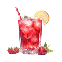 AI generated Glass of red liquid with a straw and a strawberries. AI generated image png